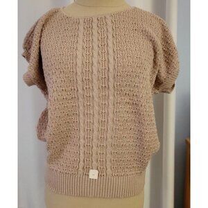 Womans Crew Neck Neutral Short Sleeve Cable knitted Pullover sweater size L